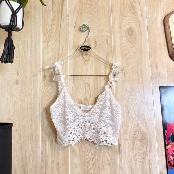 Vintage Small Sheer White Lace Stretch Crop Tank 80s 90s - Picture 2 of 7